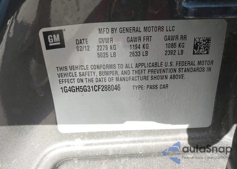 2012 Buick Lacrosse Premium 3 Group из США, поврежденный, VIN 1G4GH5G31CF288046